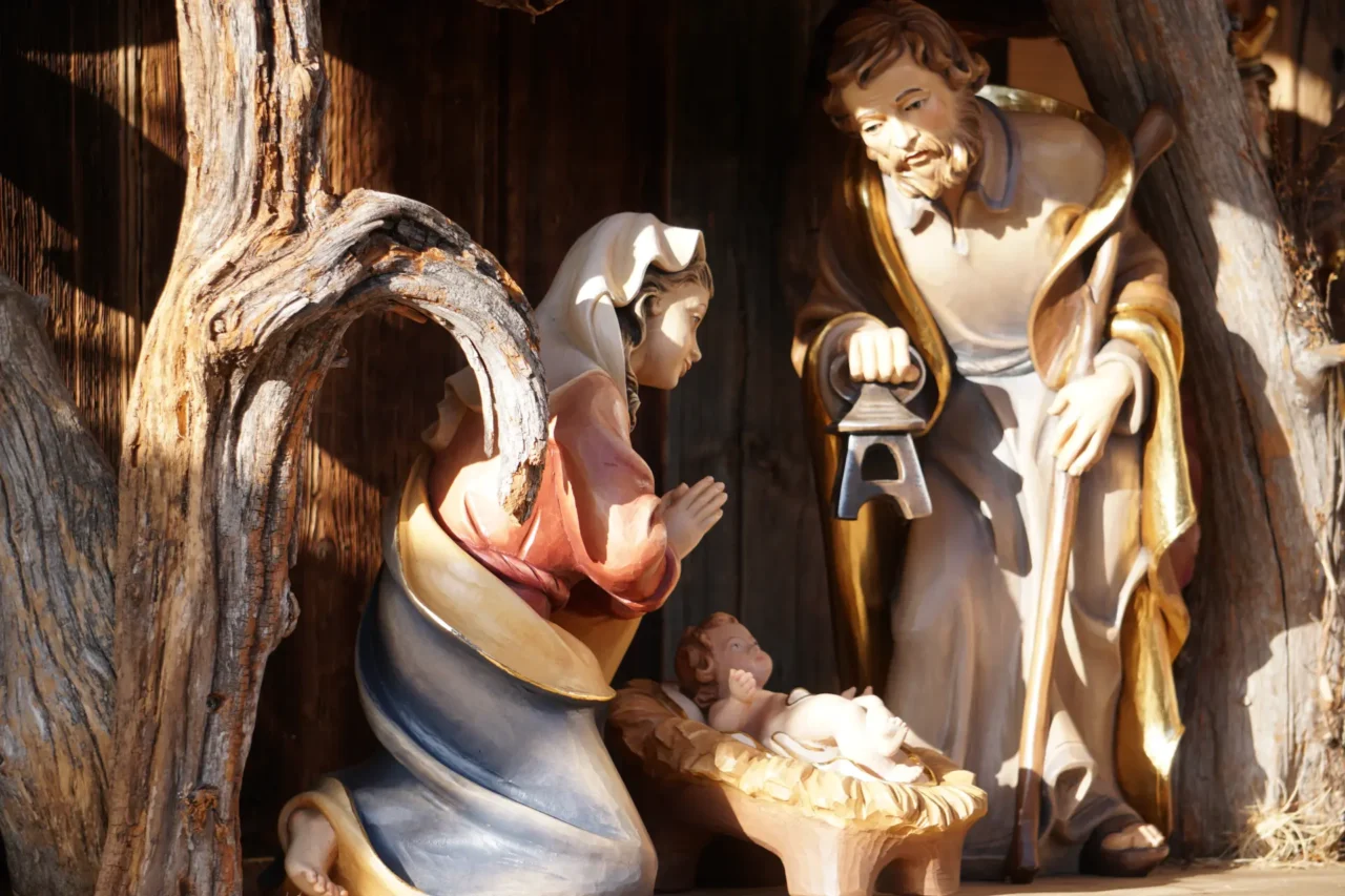 Nativity scene with Mary, Joseph and baby Jesus